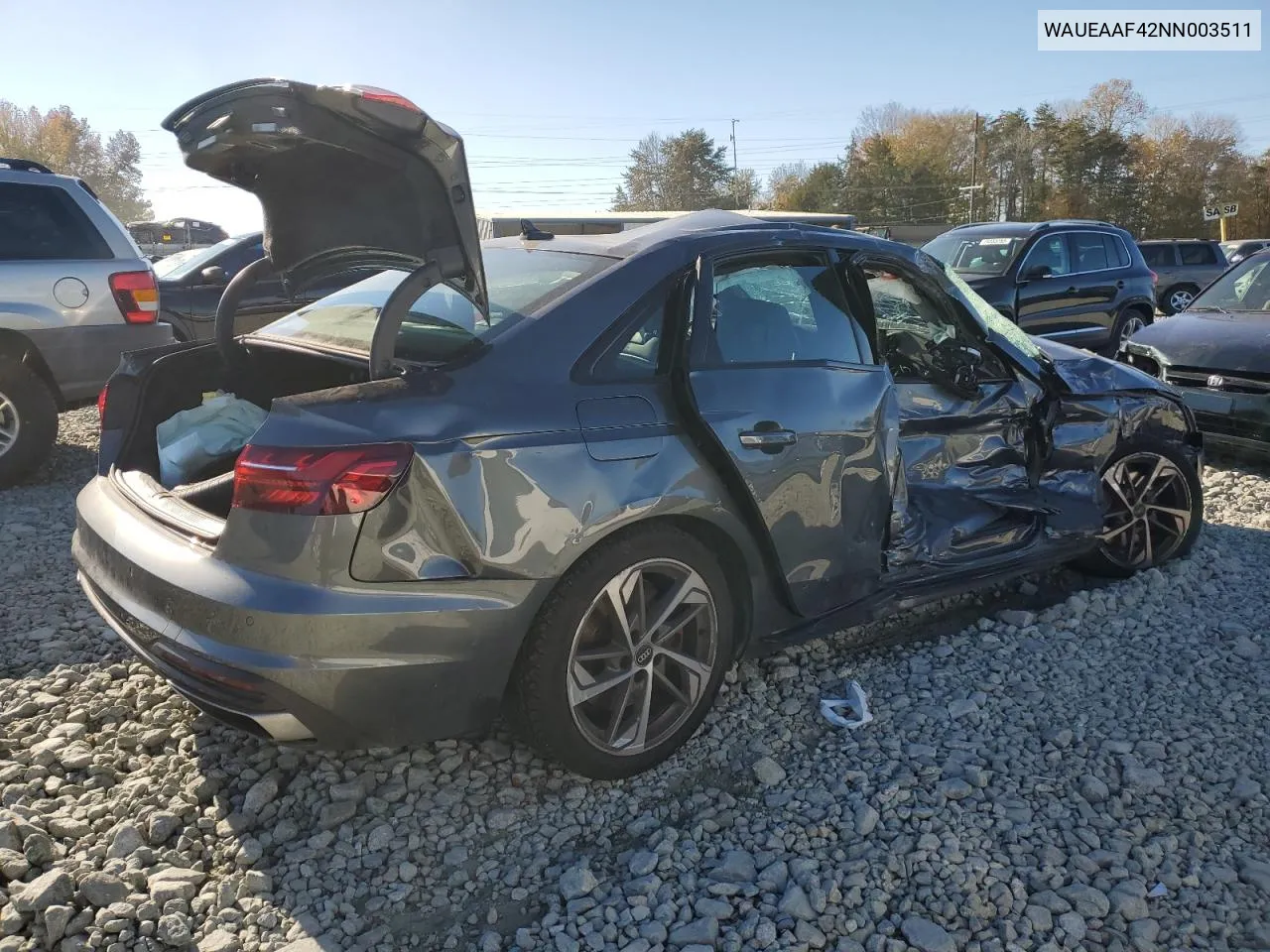 Auction sale of the 2022 Audi A4 , vin: WAUEAAF42NN003511, lot number: 74322743