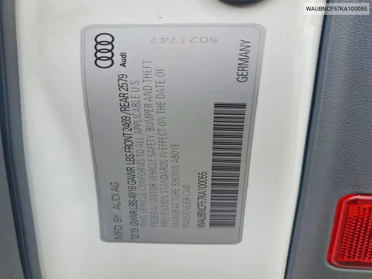 Auction sale of the 2019 Audi A5 , vin: WAUBNCF57KA100055, lot number: 76241795