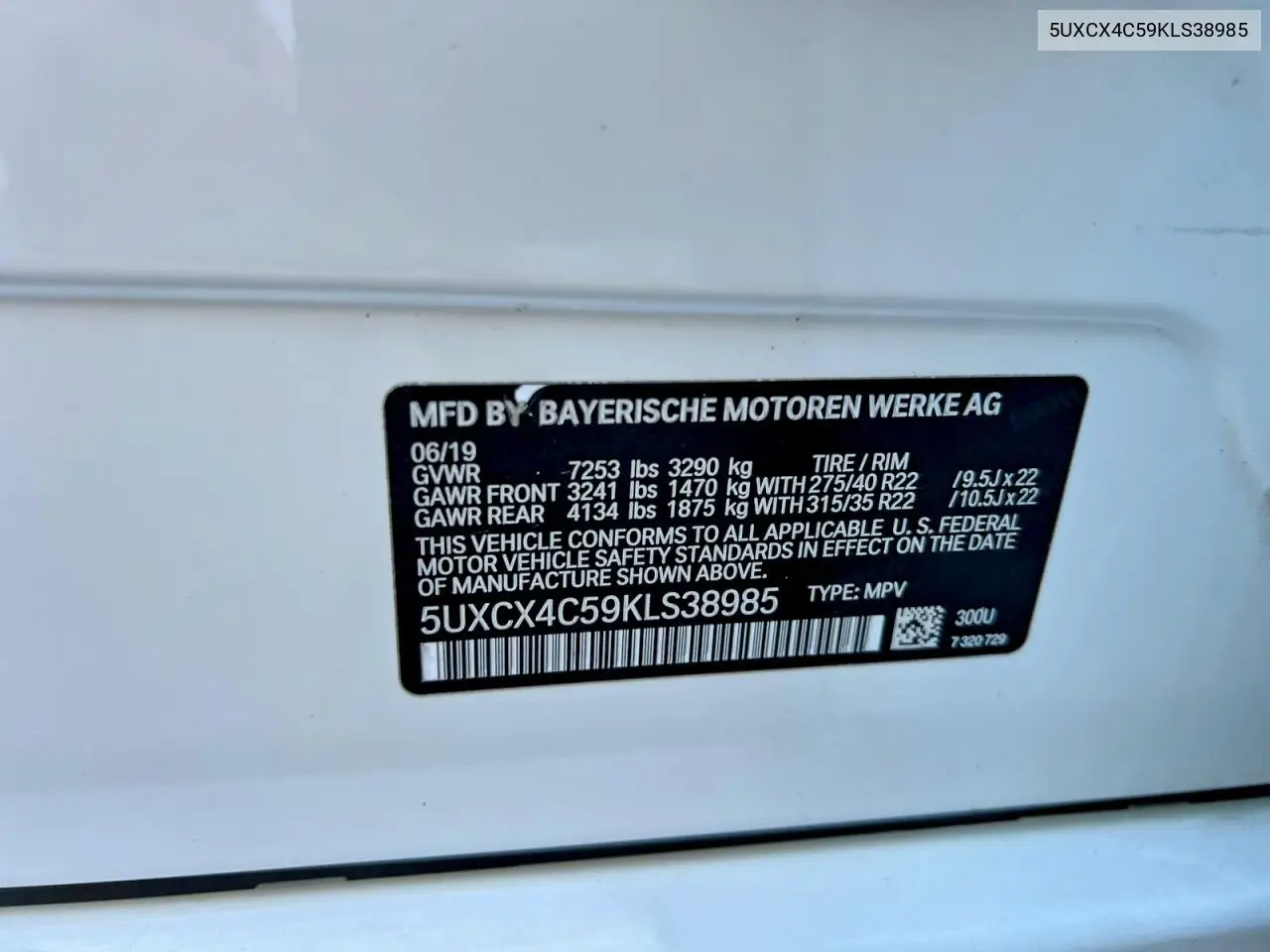 Auction sale of the 2019 BMW X7 , vin: 5UXCX4C59KLS38985, lot number: 57222216