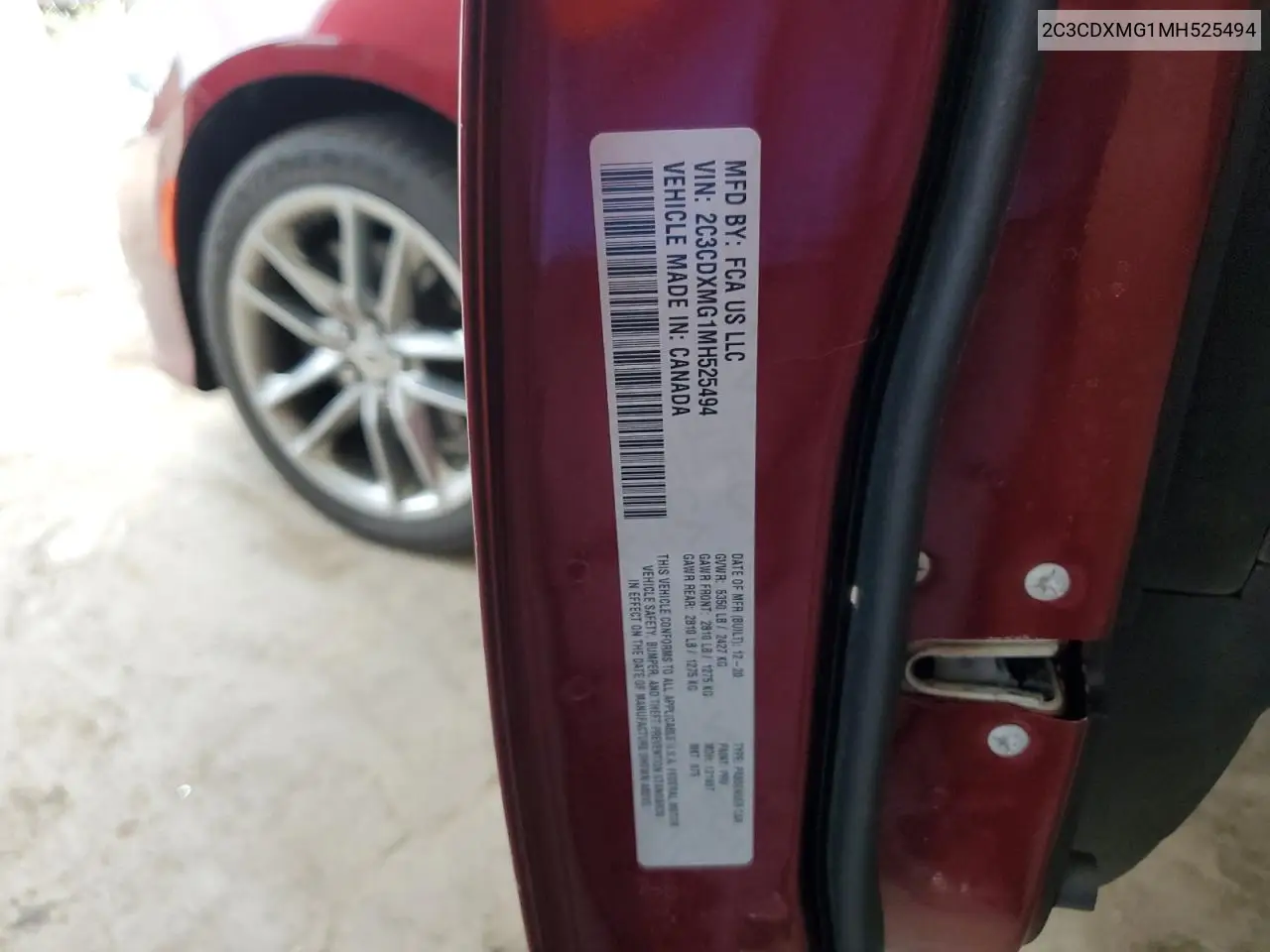 Auction sale of the 2021 Dodge Charger , vin: 2C3CDXMG1MH525494, lot number: 67141905