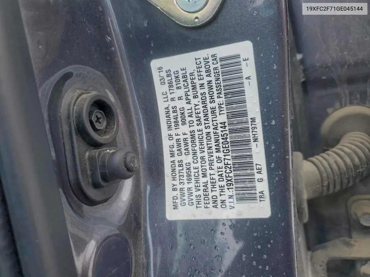 Auction sale of the 2016 Honda Civic , vin: 19XFC2F71GE045144, lot number: 94129905
