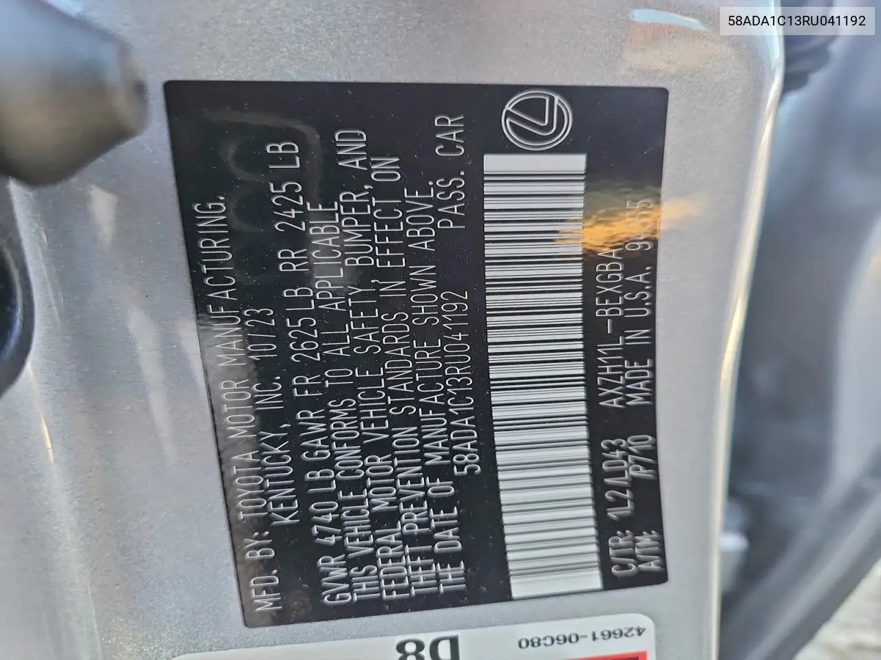 Auction sale of the 2024 Lexus ES , vin: 58ADA1C13RU041192, lot number: 73621885