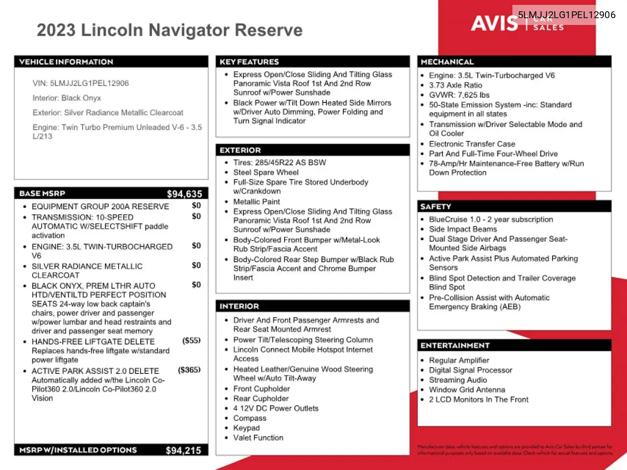 Auction sale of the 2023 Lincoln Navigator , vin: 5LMJJ2LG1PEL12906, lot number: 92415865
