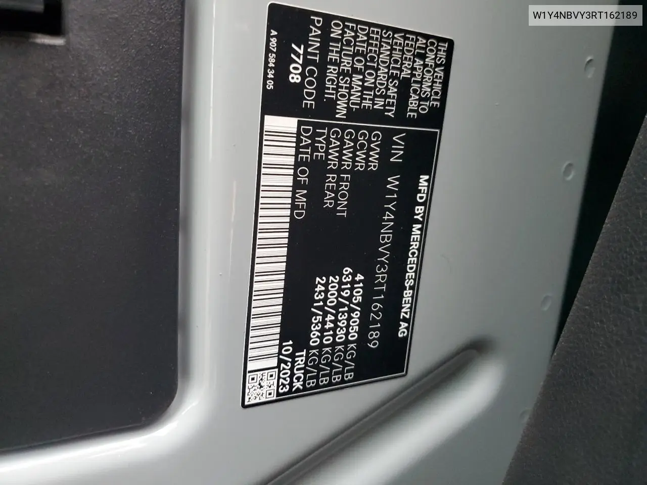 Auction sale of the 2024 Mercedes Benz Sprinter , vin: W1Y4NBVY3RT162189, lot number: 92235485