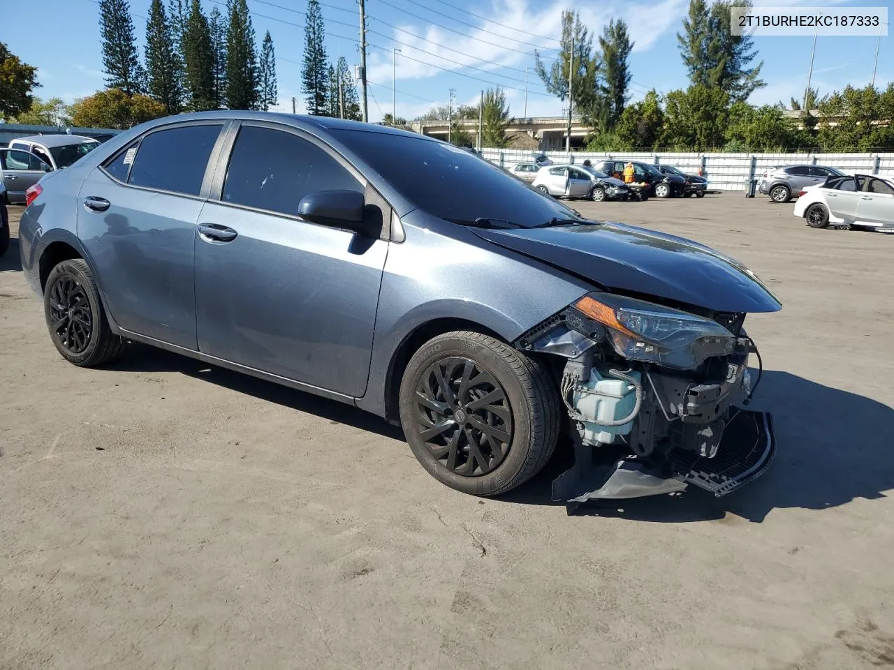 Auction sale of the 2019 Toyota Corolla , vin: 2T1BURHE2KC187333, lot number: 42942075