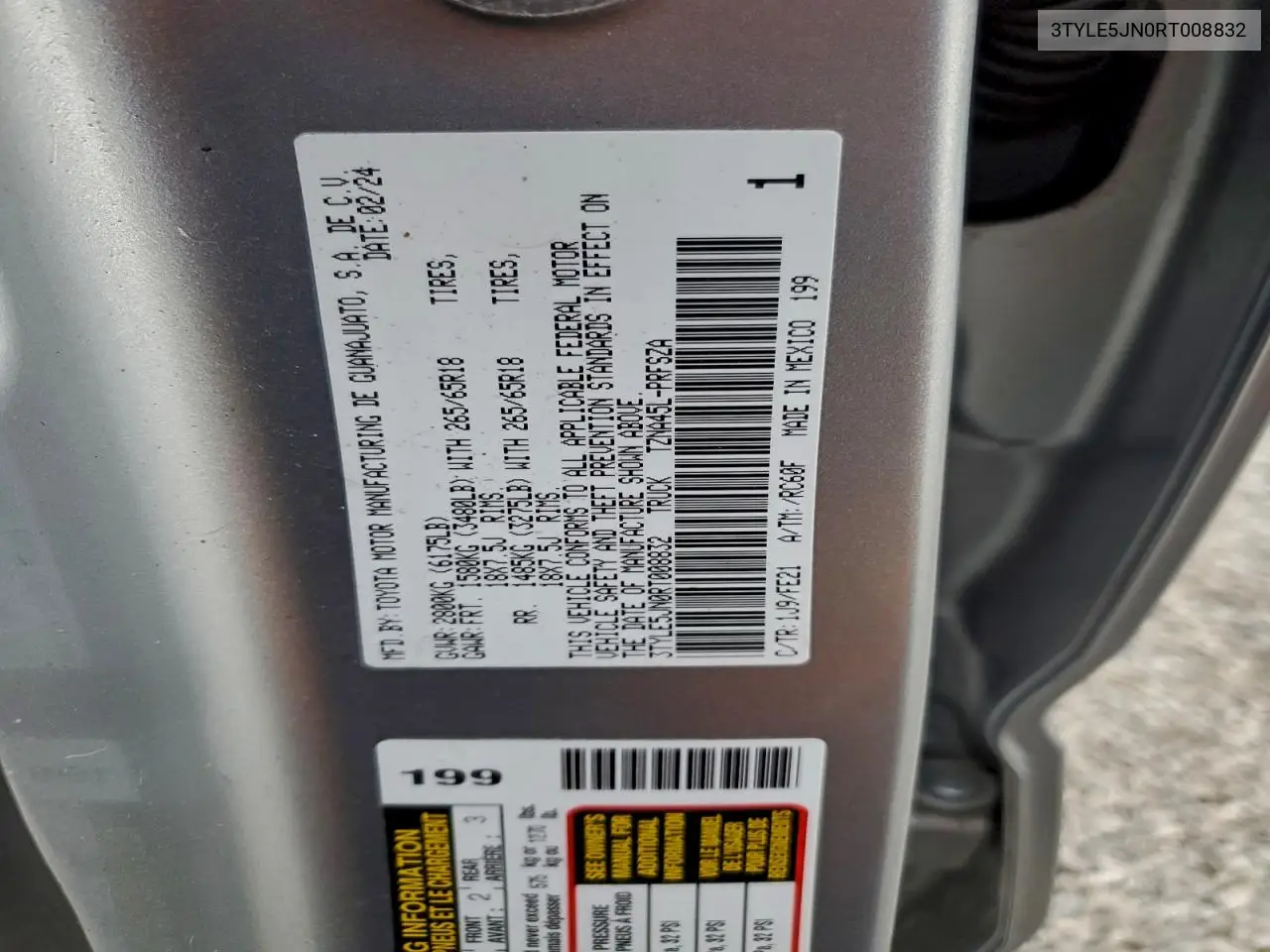 Auction sale of the 2024 Toyota Tacoma , vin: 3TYLE5JN0RT008832, lot number: 98981615