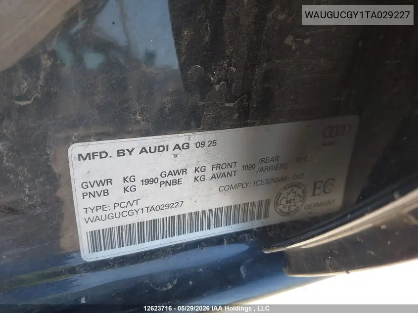 Auction sale of the 2026 Audi A3 , vin: WAUGUCGY1TA029227, lot number: 12623716