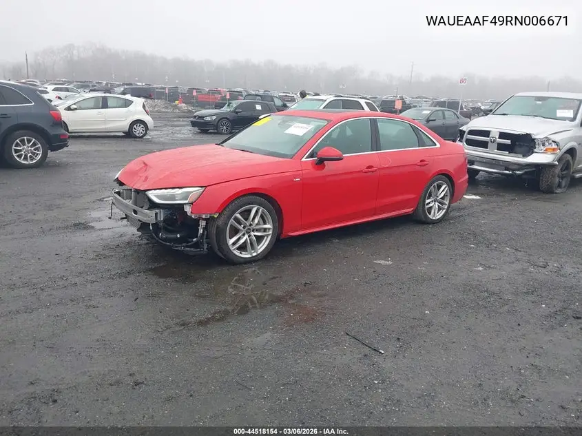 Auction sale of the 2024 Audi A4 , vin: WAUEAAF49RN006671, lot number: 44518154