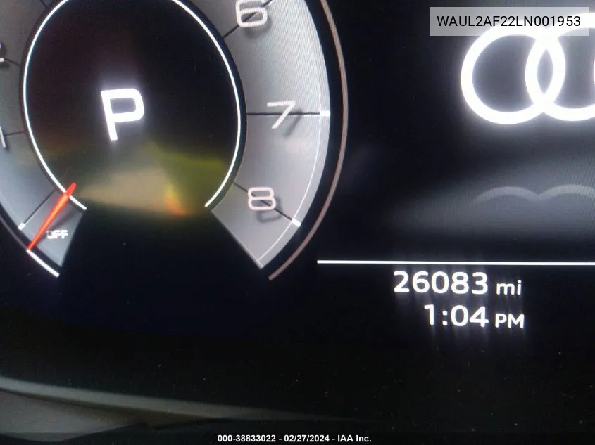 Auction sale of the 2020 Audi A6 , vin: WAUL2AF22LN001953, lot number: 38833022