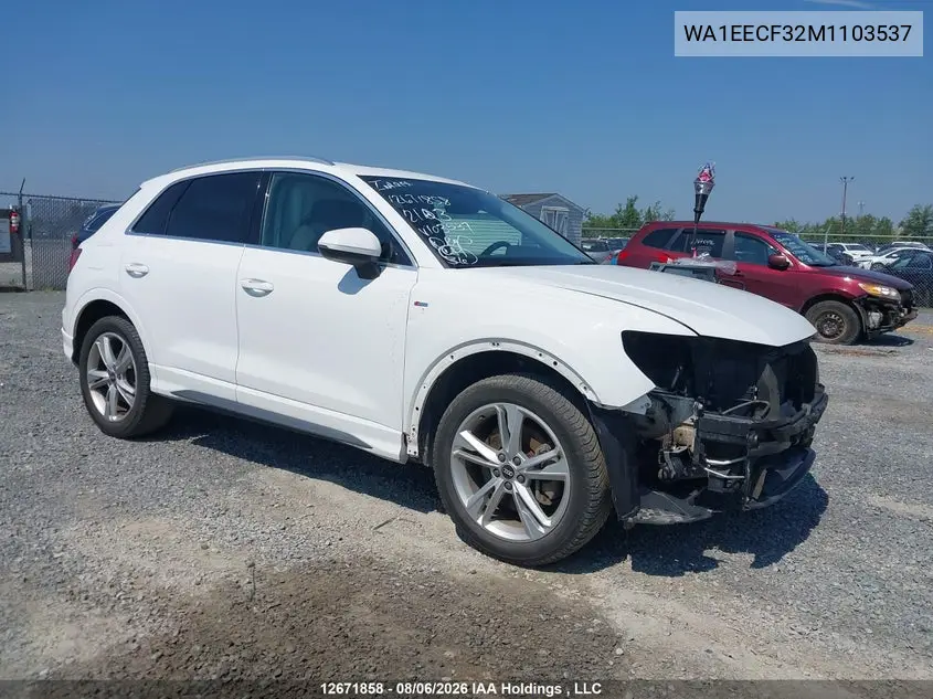 Auction sale of the 2021 Audi Q3 , vin: WA1EECF32M1103537, lot number: 12671858