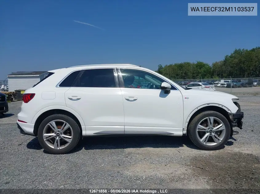 Auction sale of the 2021 Audi Q3 , vin: WA1EECF32M1103537, lot number: 12671858