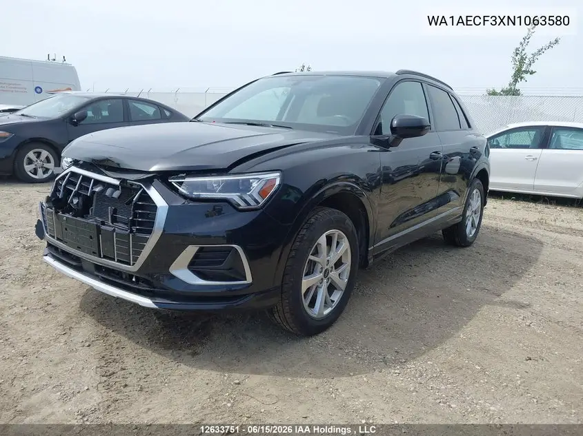 Auction sale of the 2022 Audi Q3 , vin: WA1AECF3XN1063580, lot number: 12633751