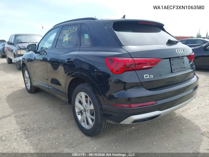 Auction sale of the 2022 Audi Q3 , vin: WA1AECF3XN1063580, lot number: 12633751