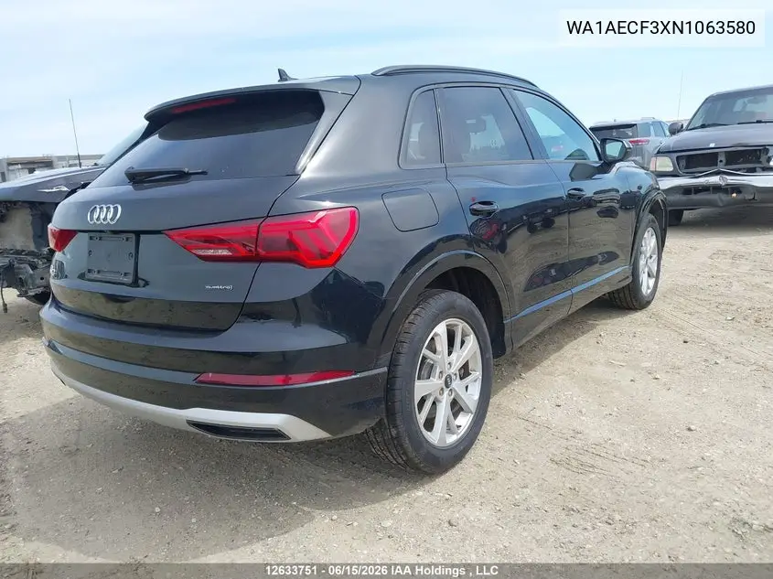 Auction sale of the 2022 Audi Q3 , vin: WA1AECF3XN1063580, lot number: 12633751