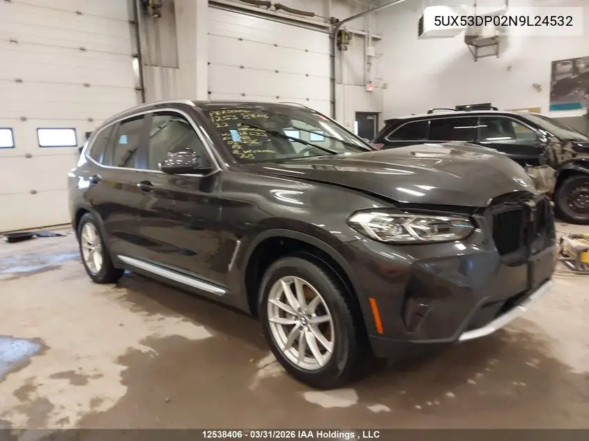 Auction sale of the 2022 BMW X3 , vin: 5UX53DP02N9L24532, lot number: 12538406