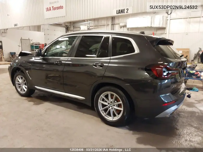 Auction sale of the 2022 BMW X3 , vin: 5UX53DP02N9L24532, lot number: 12538406