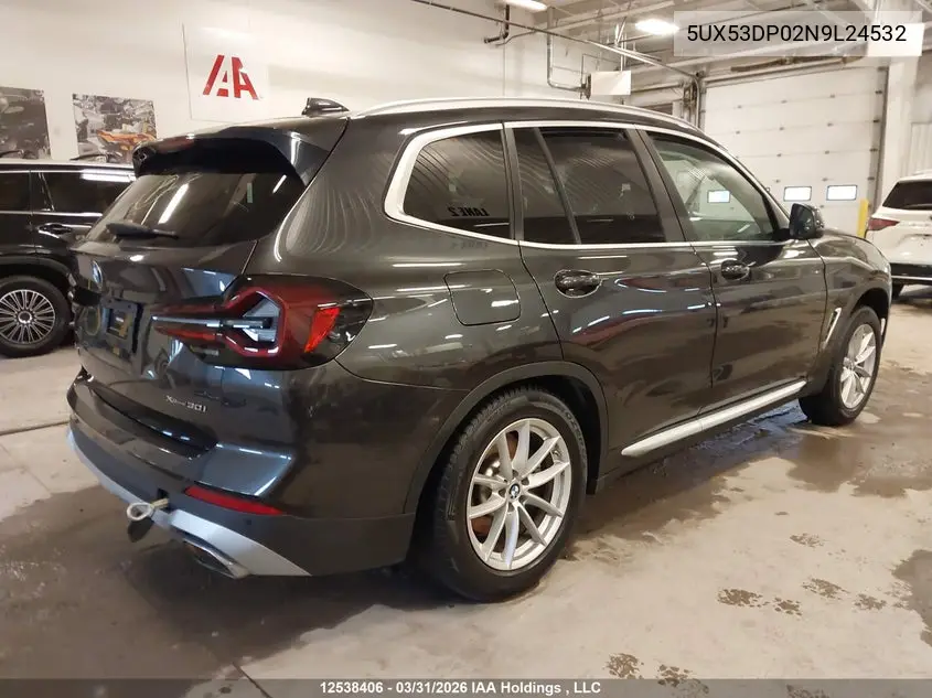 Auction sale of the 2022 BMW X3 , vin: 5UX53DP02N9L24532, lot number: 12538406