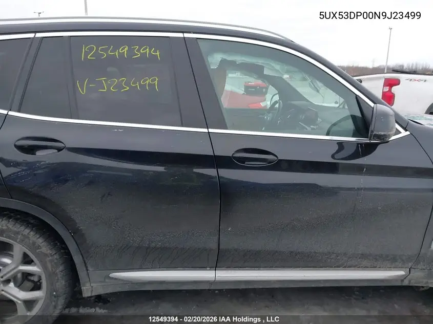 Auction sale of the 2022 BMW X3 , vin: 5UX53DP00N9J23499, lot number: 12549394
