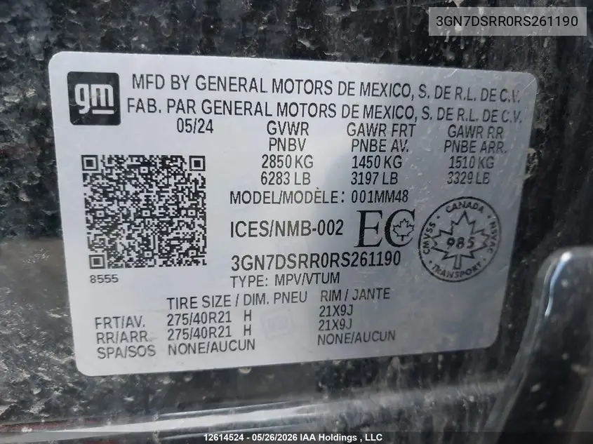 Auction sale of the 2024 Chevrolet Equinox , vin: 3GN7DSRR0RS261190, lot number: 12614524