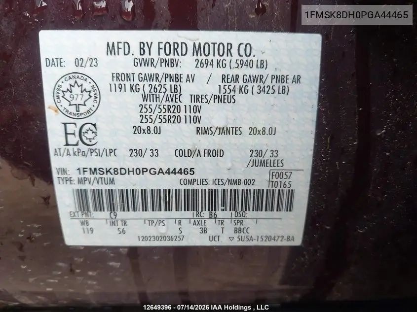 Auction sale of the 2023 Ford Explorer , vin: 1FMSK8DH0PGA44465, lot number: 12649396