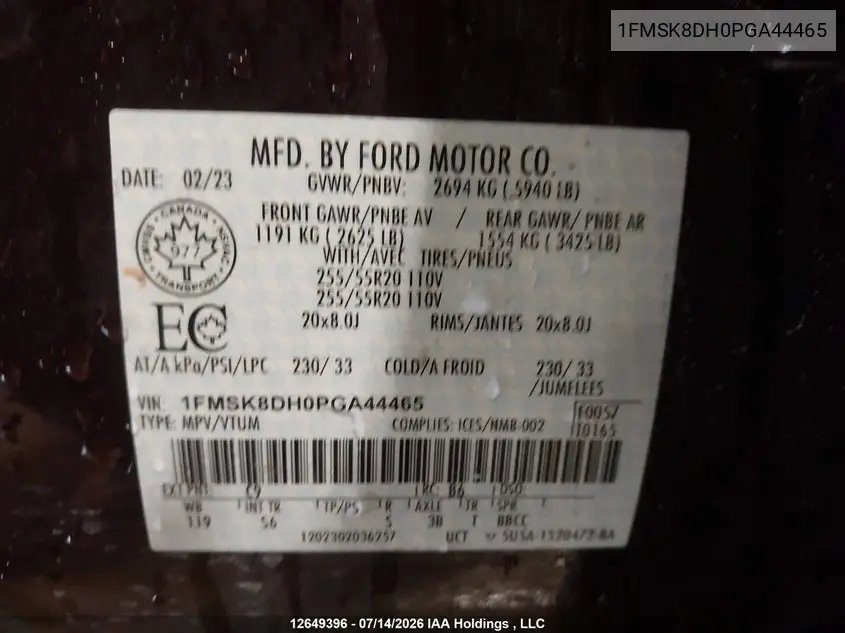 Auction sale of the 2023 Ford Explorer , vin: 1FMSK8DH0PGA44465, lot number: 12649396