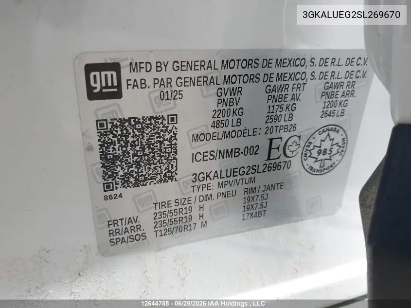 Auction sale of the 2025 GMC Terrain , vin: 3GKALUEG2SL269670, lot number: 12644788