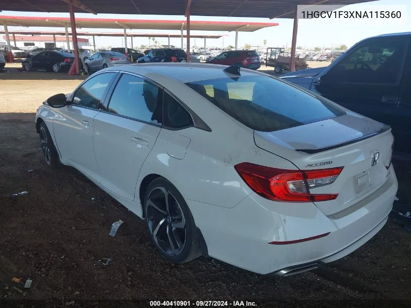 Auction sale of the 2022 Honda Accord , vin: 1HGCV1F3XNA115360, lot number: 40410901