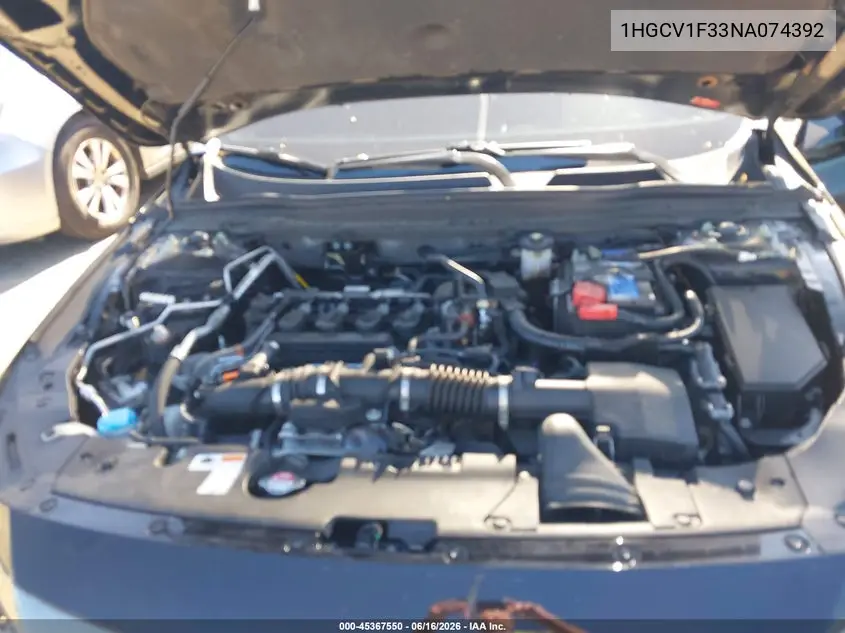 Auction sale of the 2022 Honda Accord , vin: 1HGCV1F33NA074392, lot number: 45367550