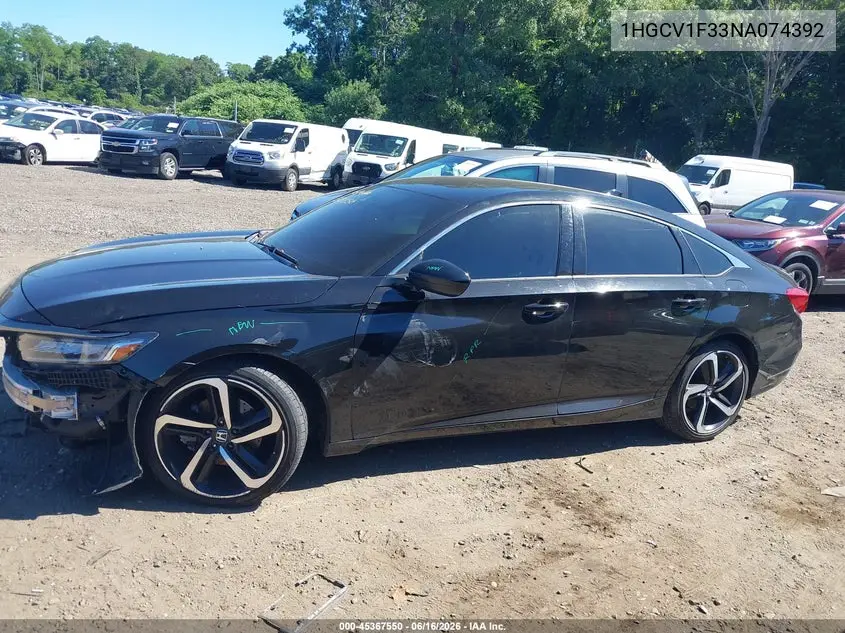 Auction sale of the 2022 Honda Accord , vin: 1HGCV1F33NA074392, lot number: 45367550