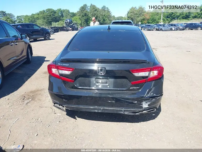 Auction sale of the 2022 Honda Accord , vin: 1HGCV1F33NA074392, lot number: 45367550