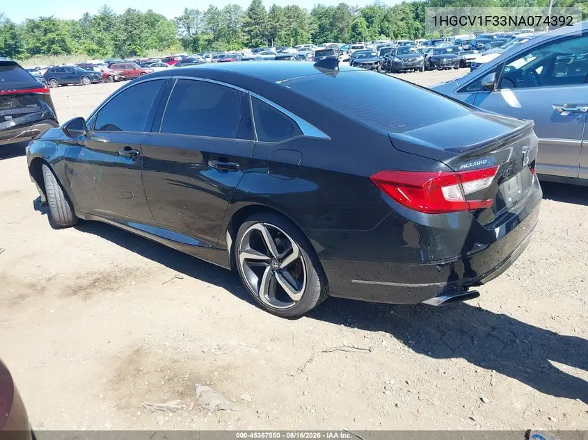 Auction sale of the 2022 Honda Accord , vin: 1HGCV1F33NA074392, lot number: 45367550