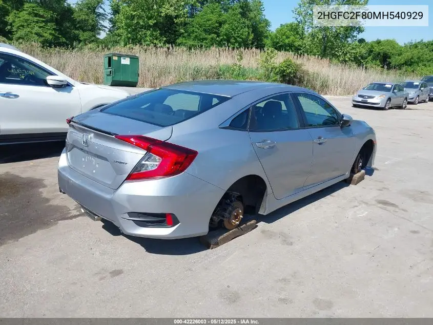 Auction sale of the 2021 Honda Civic , vin: 2HGFC2F80MH540929, lot number: 42226003
