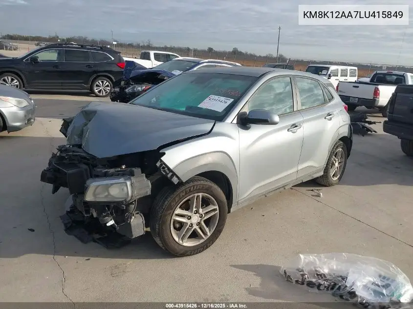 Auction sale of the 2020 Hyundai Kona , vin: KM8K12AA7LU415849, lot number: 43915426