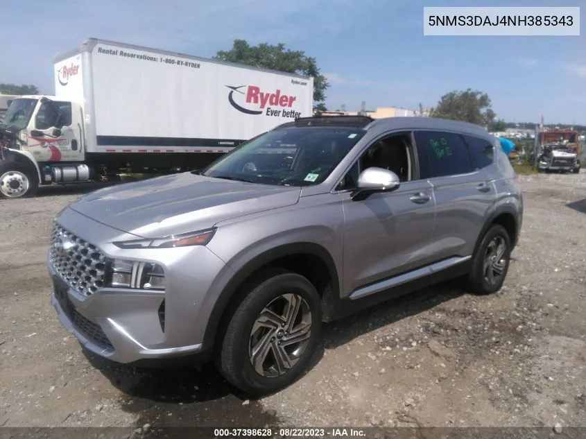 Auction sale of the 2022 Hyundai Santa Fe , vin: 5NMS3DAJ4NH385343, lot number: 37398628