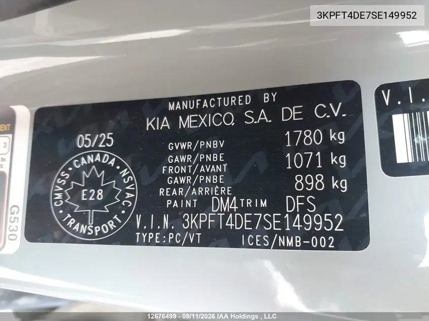 Auction sale of the 2025 Kia K4 , vin: 3KPFT4DE7SE149952, lot number: 12676499