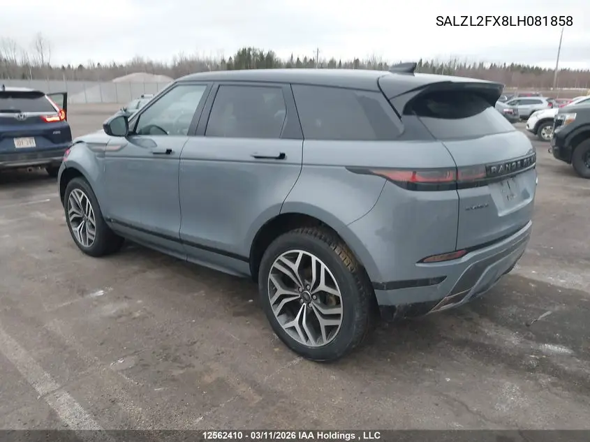 Auction sale of the 2020 Land Rover Range Rover Evoque , vin: SALZL2FX8LH081858, lot number: 12562410