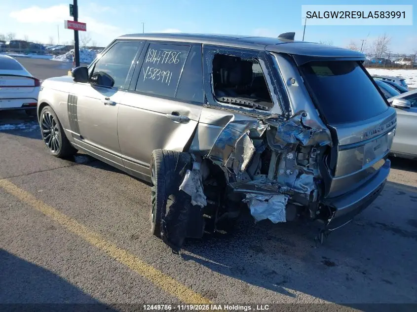 Auction sale of the 2020 Land Rover Range Rover , vin: SALGW2RE9LA583991, lot number: 12449786
