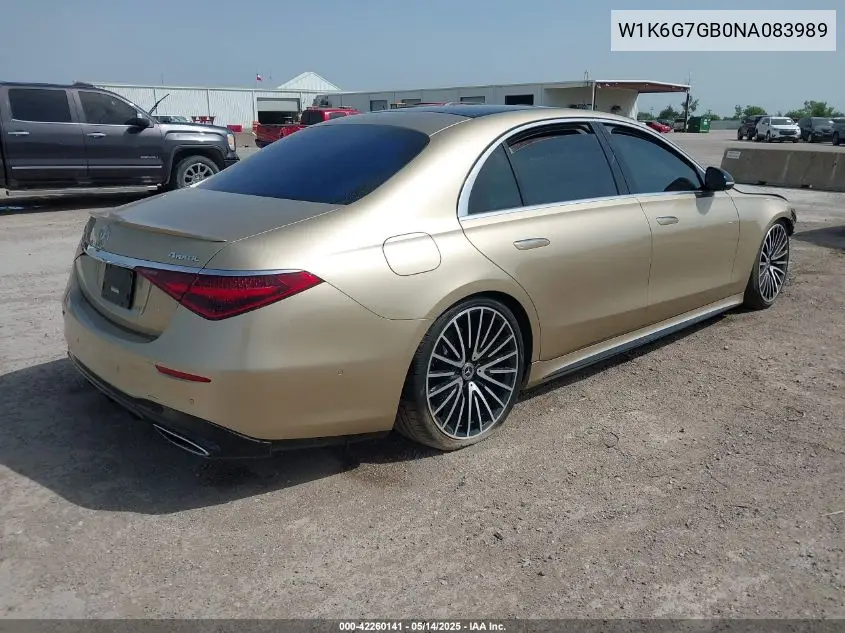 Auction sale of the 2022 Mercedes Benz S klasse , vin: W1K6G7GB0NA083989, lot number: 42260141