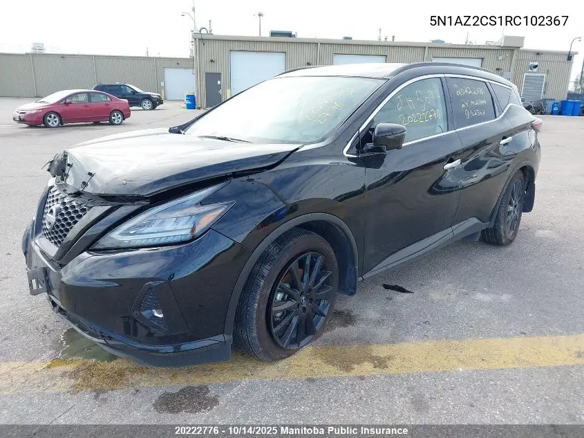 Auction sale of the 2024 Nissan Murano , vin: 5N1AZ2CS1RC102367, lot number: 20222776