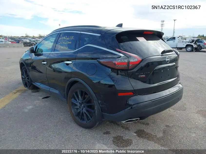 Auction sale of the 2024 Nissan Murano , vin: 5N1AZ2CS1RC102367, lot number: 20222776