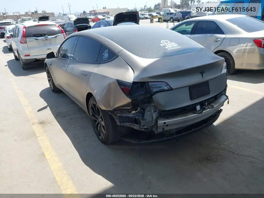 Auction sale of the 2020 Tesla Model 3 , vin: 5YJ3E1EA9LF615643, lot number: 45202088