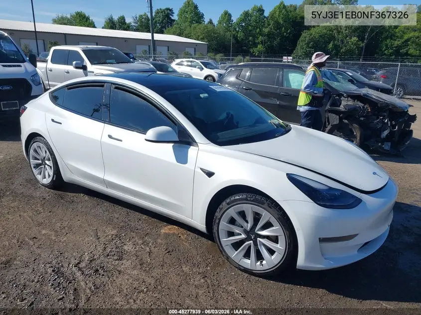 Auction sale of the 2022 Tesla Model 3 , vin: 5YJ3E1EB0NF367326, lot number: 45277939