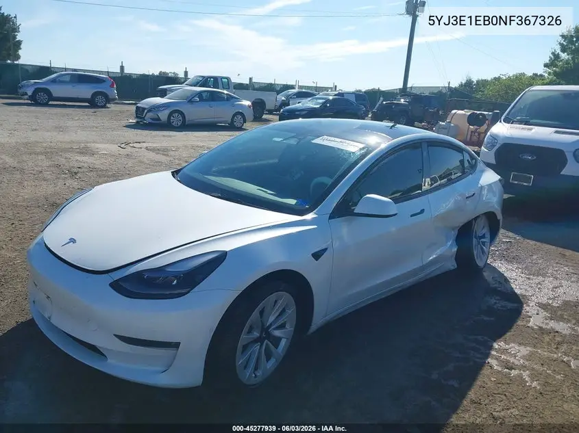 Auction sale of the 2022 Tesla Model 3 , vin: 5YJ3E1EB0NF367326, lot number: 45277939