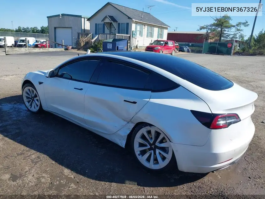 Auction sale of the 2022 Tesla Model 3 , vin: 5YJ3E1EB0NF367326, lot number: 45277939