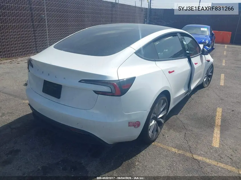 Auction sale of the 2024 Tesla Model 3 , vin: 5YJ3E1EAXRF831266, lot number: 45301017