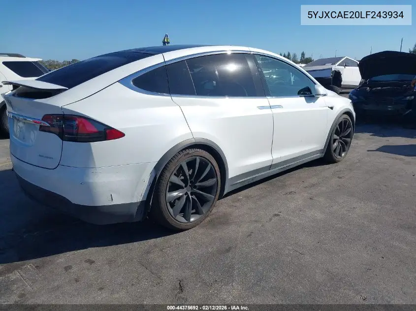 Auction sale of the 2020 Tesla Model X , vin: 5YJXCAE20LF243934, lot number: 44375692