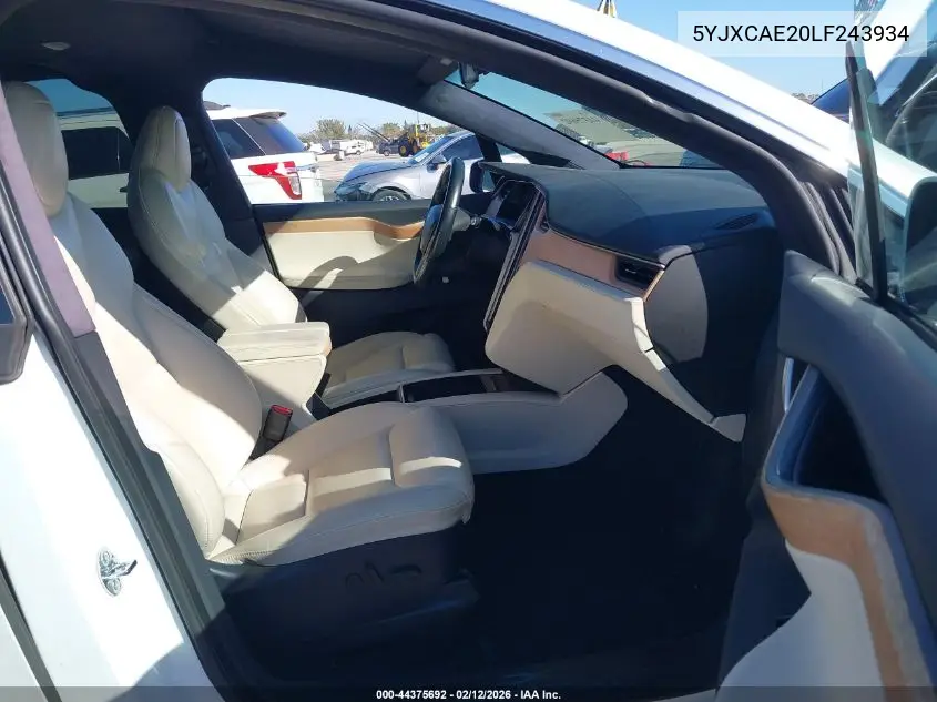 Auction sale of the 2020 Tesla Model X , vin: 5YJXCAE20LF243934, lot number: 44375692