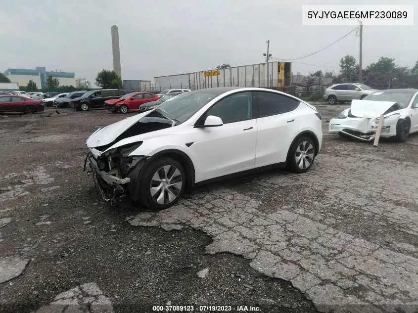Auction sale of the 2021 Tesla Model Y , vin: 5YJYGAEE6MF230089, lot number: 37089123