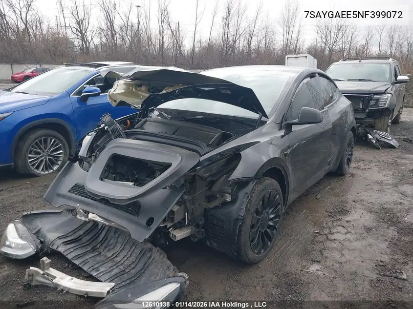 Auction sale of the 2022 Tesla Model Y , vin: 7SAYGAEE5NF399072, lot number: 12510138