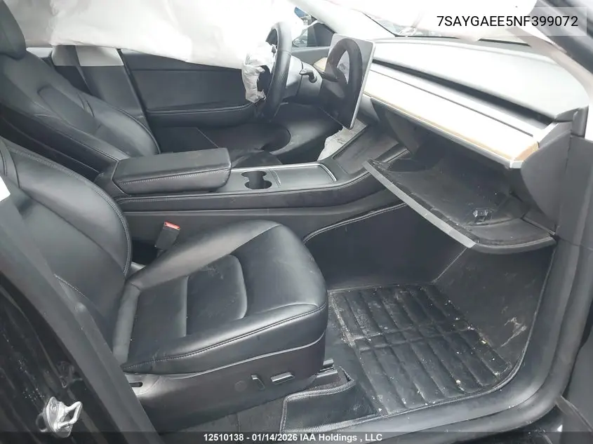 Auction sale of the 2022 Tesla Model Y , vin: 7SAYGAEE5NF399072, lot number: 12510138